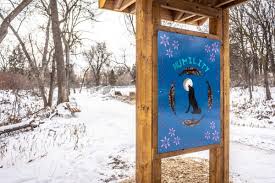 sign along Bunn's creek in the winter